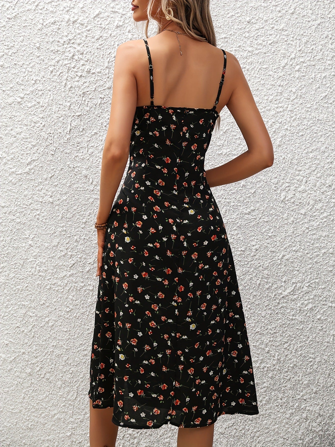 🌸 Vintage Polka Dot Spaghetti Strap Midi Dress – Summer Holiday Dress with Side Slit – Casual Day Dress – Available in Various Colours