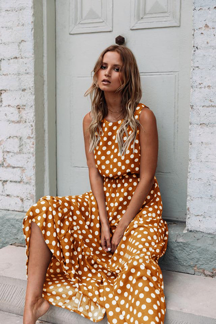 🎀 Vintage Dot Boho Maxi Dress – Retro-Chic Comfort in Various Colours 💫🧡