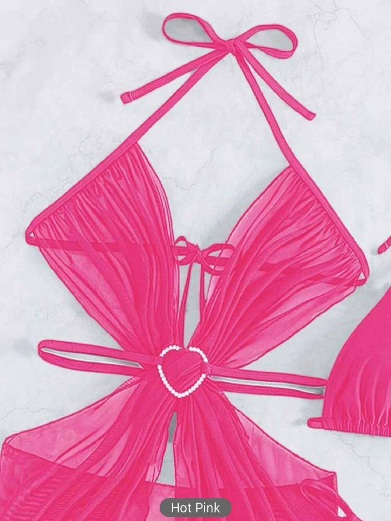 🖤 Three Piece-Glam Heart Sheer Cover-Up Swimsuit Set – Various Colours 💙💖