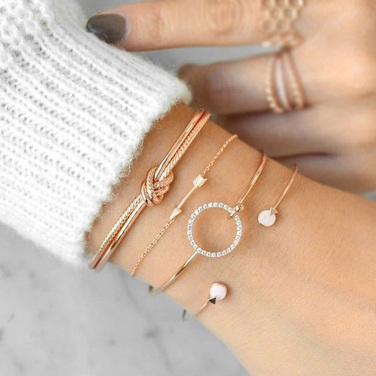 🌸 Title: Rose Gold Layered Bracelet Set – Elegant Charm