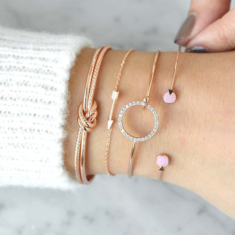🌸 Title: Rose Gold Layered Bracelet Set – Elegant Charm