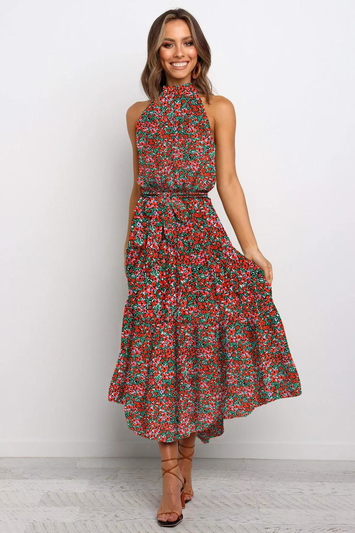🌿 Title: “Twirl Into Summer: The Polka Dot Tiered Halter Dress – Now in Multiple Colours!” 💚☀️