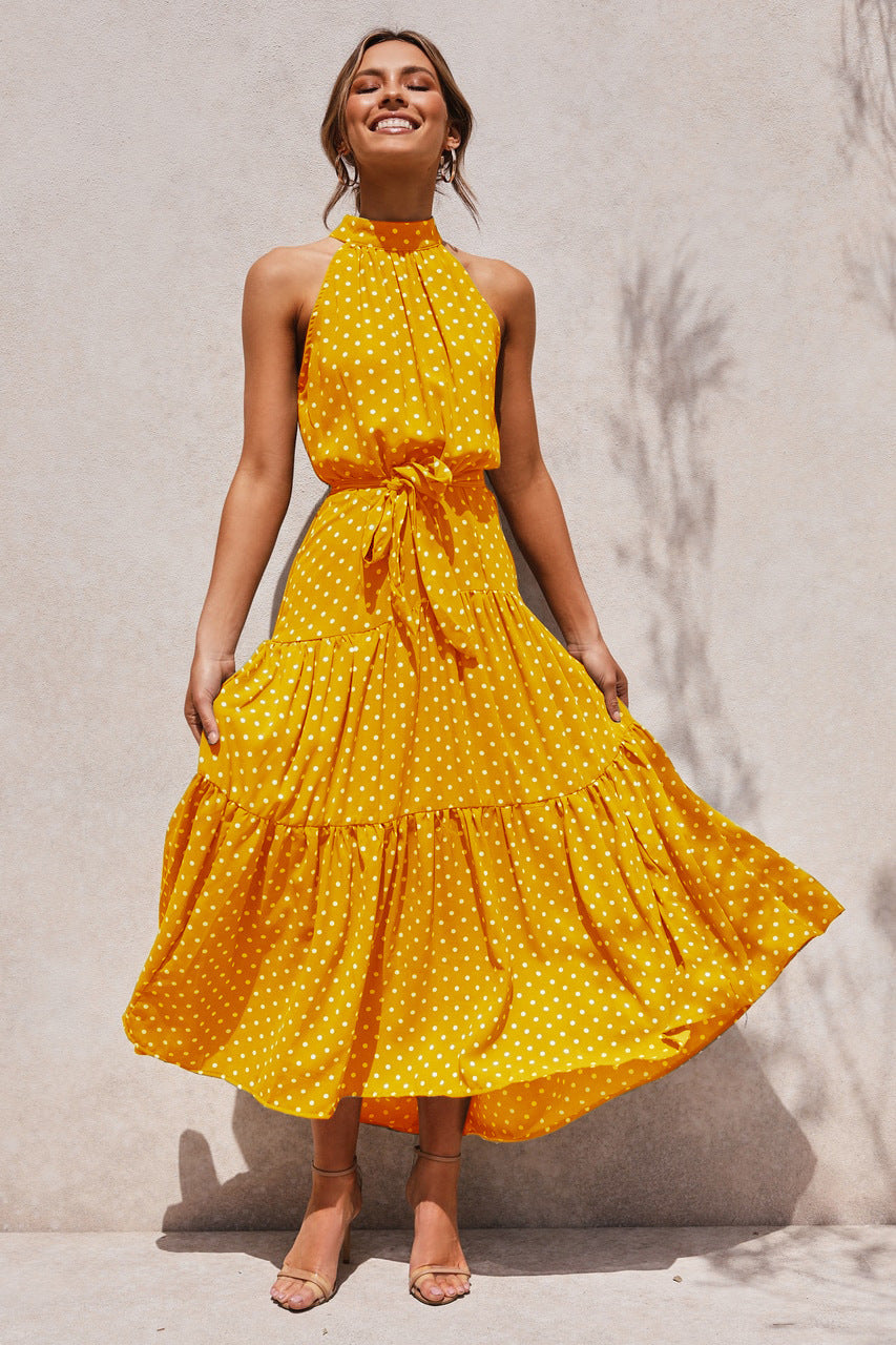 🌿 Title: “Twirl Into Summer: The Polka Dot Tiered Halter Dress – Now in Multiple Colours!” 💚☀️