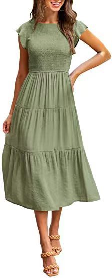 🌿 Everyday Charm Smocked Midi Dress – Comfy, Cute & Classic in Various Colours 💫👗