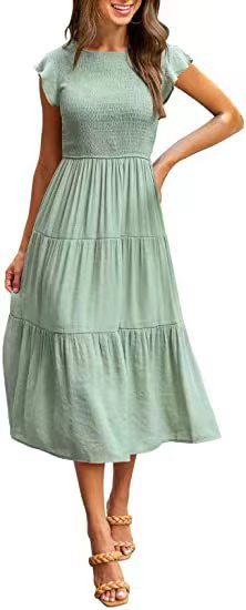 🌿 Everyday Charm Smocked Midi Dress – Comfy, Cute & Classic in Various Colours 💫👗