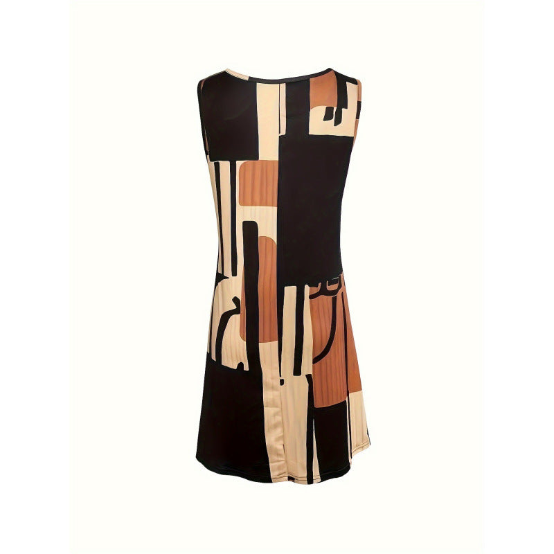 🖼️ Abstract Escape Sleeveless Swing Dress – Artistic Comfort in a Bold Geometric Print 🎨🌞