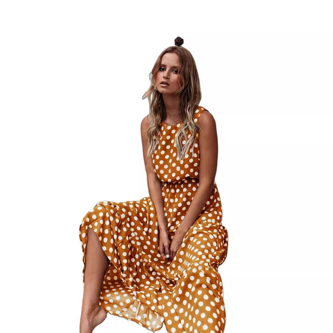 🎀 Vintage Dot Boho Maxi Dress – Retro-Chic Comfort in Various Colours 💫🧡