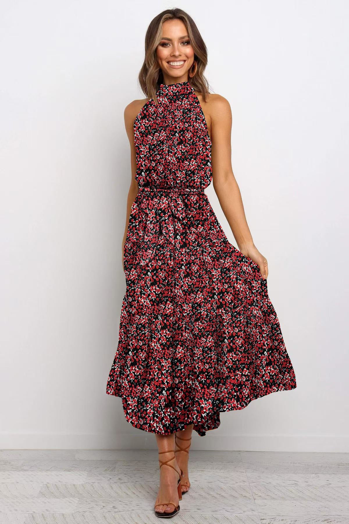 🌿 Title: “Twirl Into Summer: The Polka Dot Tiered Halter Dress – Now in Multiple Colours!” 💚☀️