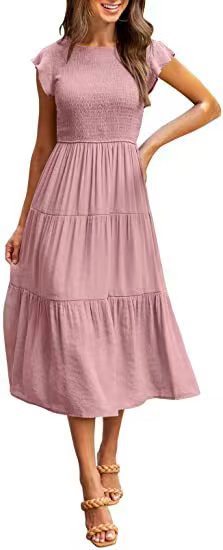 🌿 Everyday Charm Smocked Midi Dress – Comfy, Cute & Classic in Various Colours 💫👗