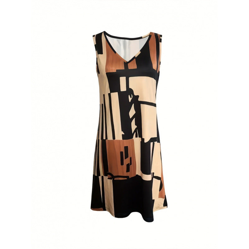 🖼️ Abstract Escape Sleeveless Swing Dress – Artistic Comfort in a Bold Geometric Print 🎨🌞