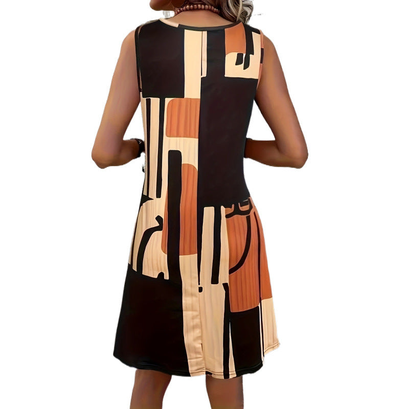🖼️ Abstract Escape Sleeveless Swing Dress – Artistic Comfort in a Bold Geometric Print 🎨🌞
