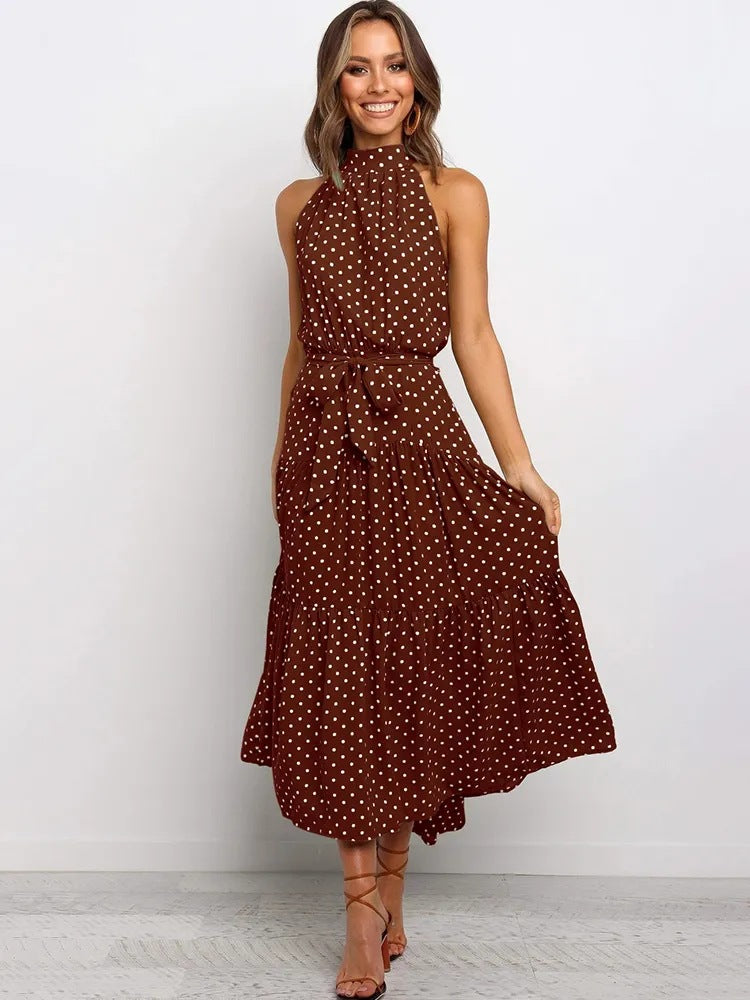 🌿 Title: “Twirl Into Summer: The Polka Dot Tiered Halter Dress – Now in Multiple Colours!” 💚☀️