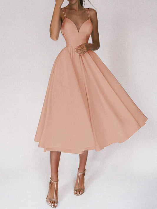 👗 Title: Elegant Spaghetti Strap Midi Dress – Timeless Glamour in Various Colours 👗