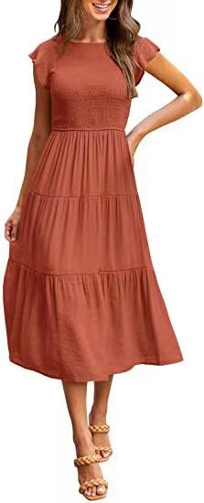 🌿 Everyday Charm Smocked Midi Dress – Comfy, Cute & Classic in Various Colours 💫👗