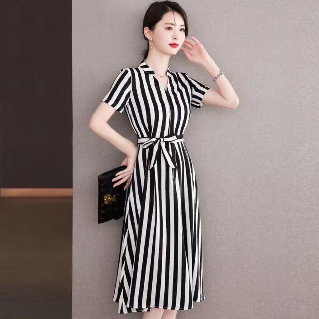 🖤 Classic Stripe Belted Shirt Dress – Sleek, Smart & Sophisticated in Various Colours 👗✨