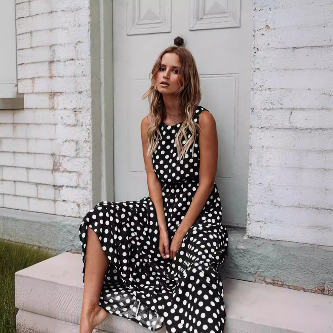 🎀 Vintage Dot Boho Maxi Dress – Retro-Chic Comfort in Various Colours 💫🧡