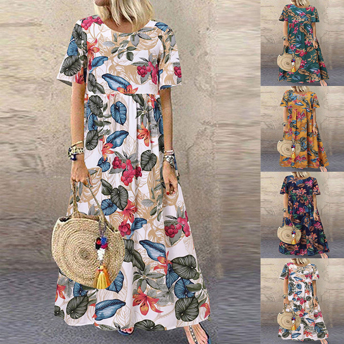 🌺 Island Escape Boho Maxi Dress – Available in Various Tropical Prints