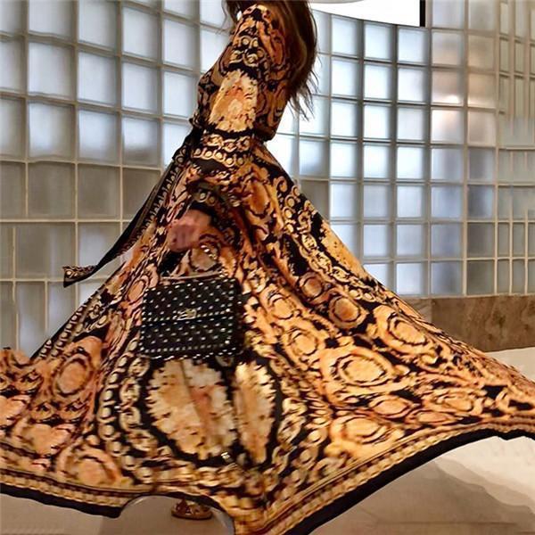 🖤 Title: Luxe Baroque Wrap Maxi Dress – Golden Glamour with a Bold Edge 🖤
