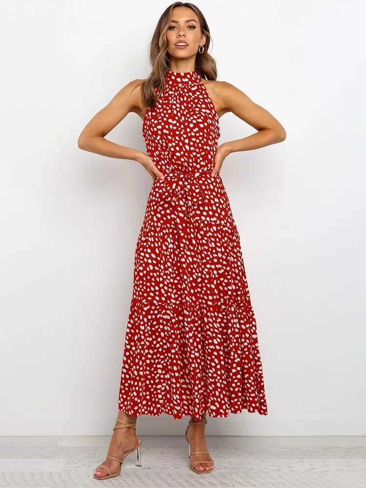 🌿 Title: “Twirl Into Summer: The Polka Dot Tiered Halter Dress – Now in Multiple Colours!” 💚☀️
