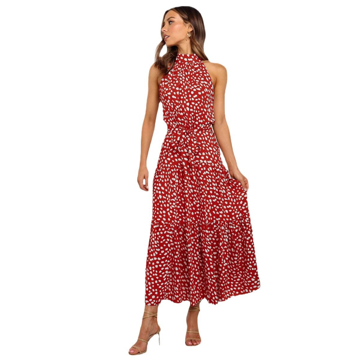 🌿 Title: “Twirl Into Summer: The Polka Dot Tiered Halter Dress – Now in Multiple Colours!” 💚☀️